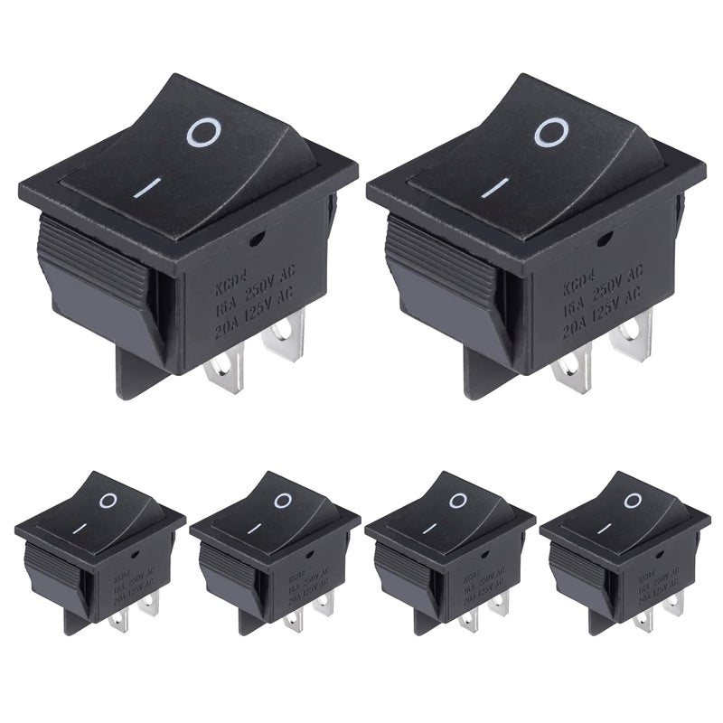 VEXUNGA KCD4 Rocker Switch 4 Pin 2 Position DPST On Off Black Mini Boat Rocker Switch 20A 125VAC 16A 250VAC Snap-in Square Toggle Switches for Car Marine Home Appliances (Pack of 6pcs) - Image 1